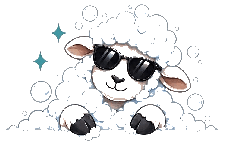 The SHEER CLEAN sheep, up to its ears in suds
